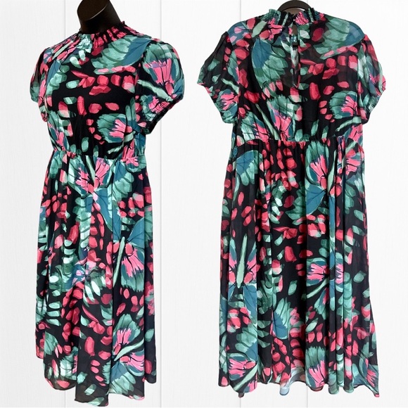Torrid Butterfly Floral Print Midi Chiffon Mock Neck Skater Dress Size 1 1XL NWT - Picture 3 of 13